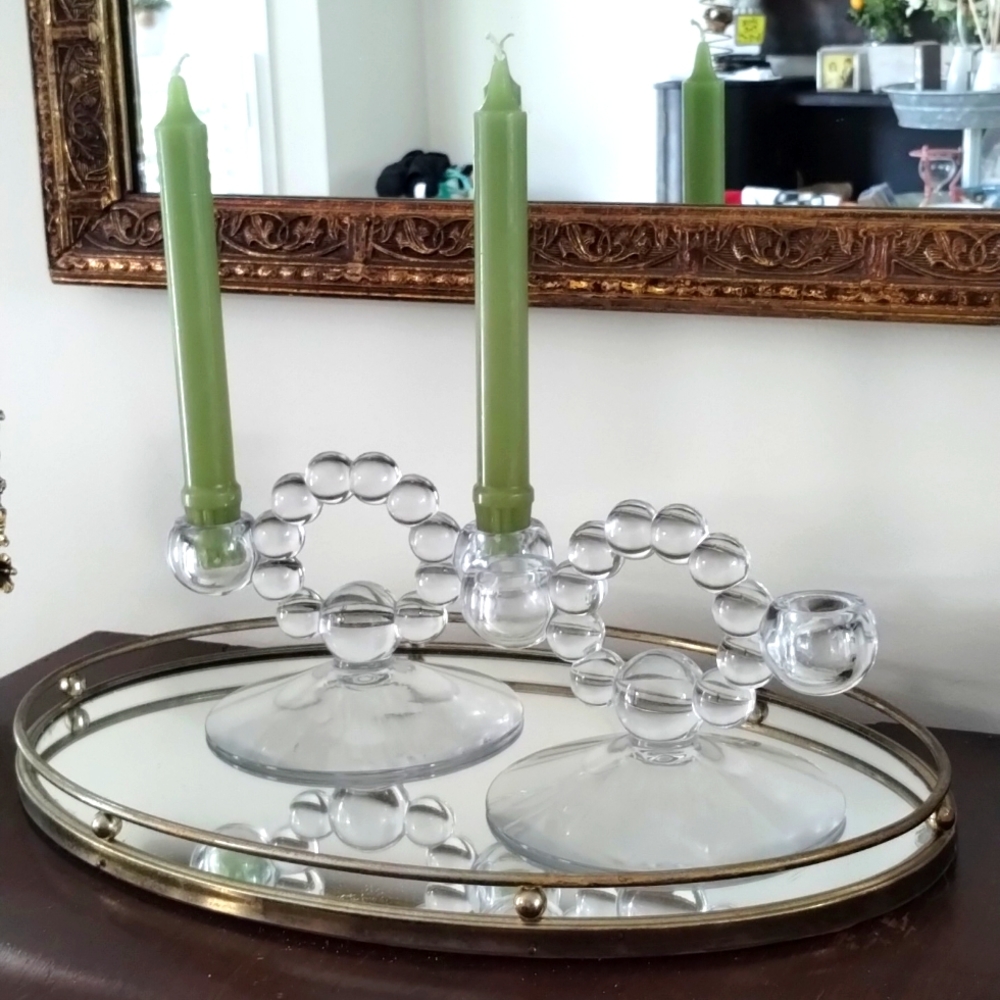 Imperial Bubble Glass Unique Vintage Candlestick Set